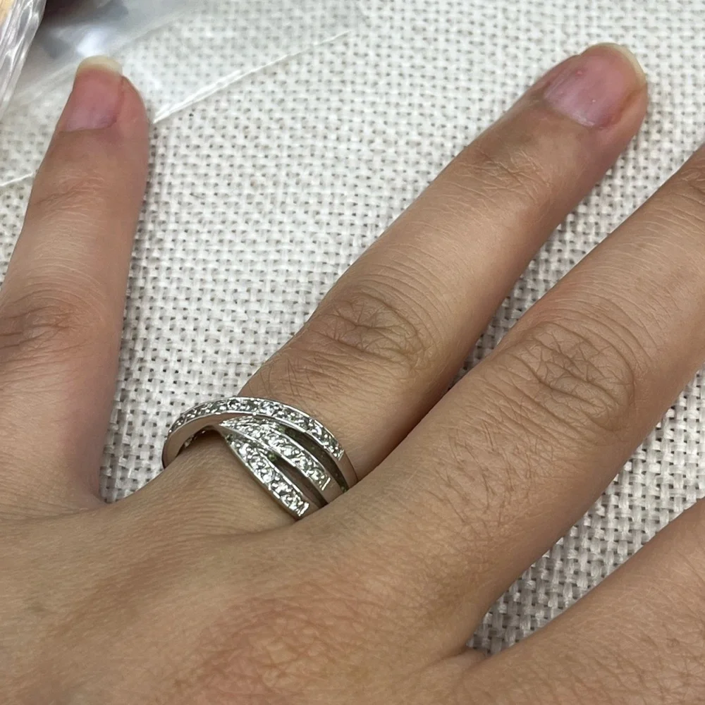 Vintage HAN 925 Sterling Silver Criss-Cross CZ Band Ring – Size 6.75 - Picture 8 of 17